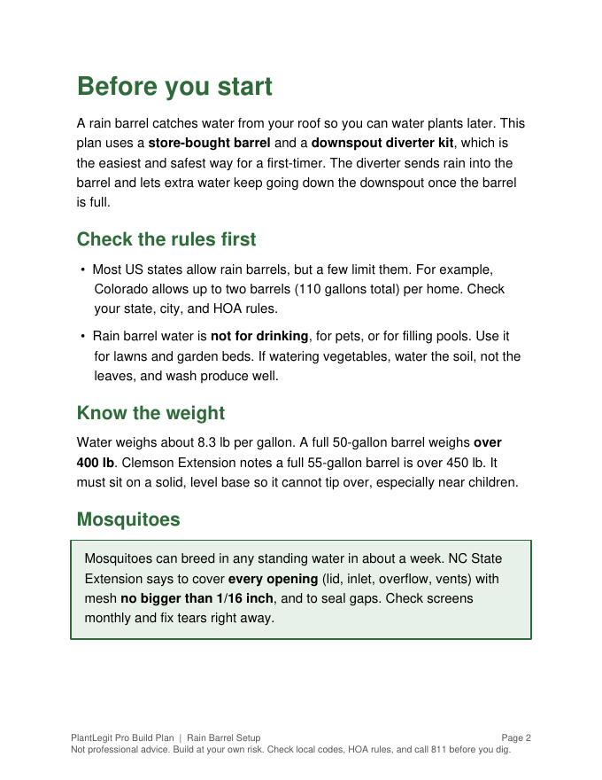Rain Barrel Setup plan page 2